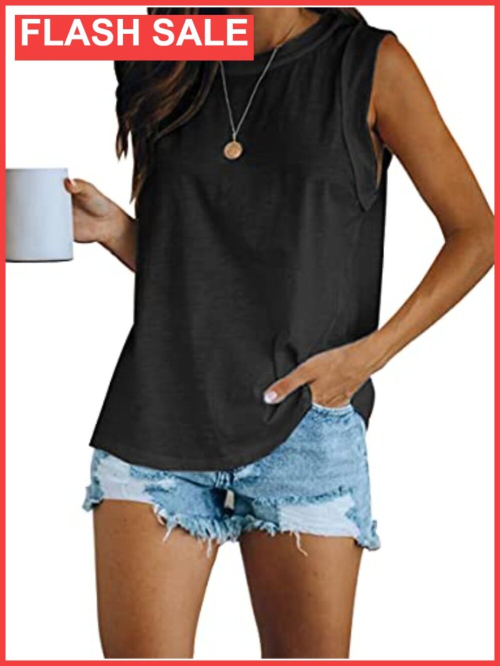 Sleeveless Tank Top Loose Casual Basic Crew Neck Summer Tee